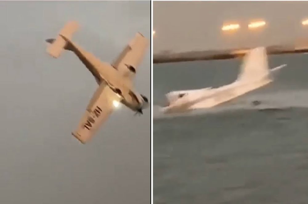 شاهد كيف سقطت طائرة تابعة لنادي الطيران بالحريضة في البحر