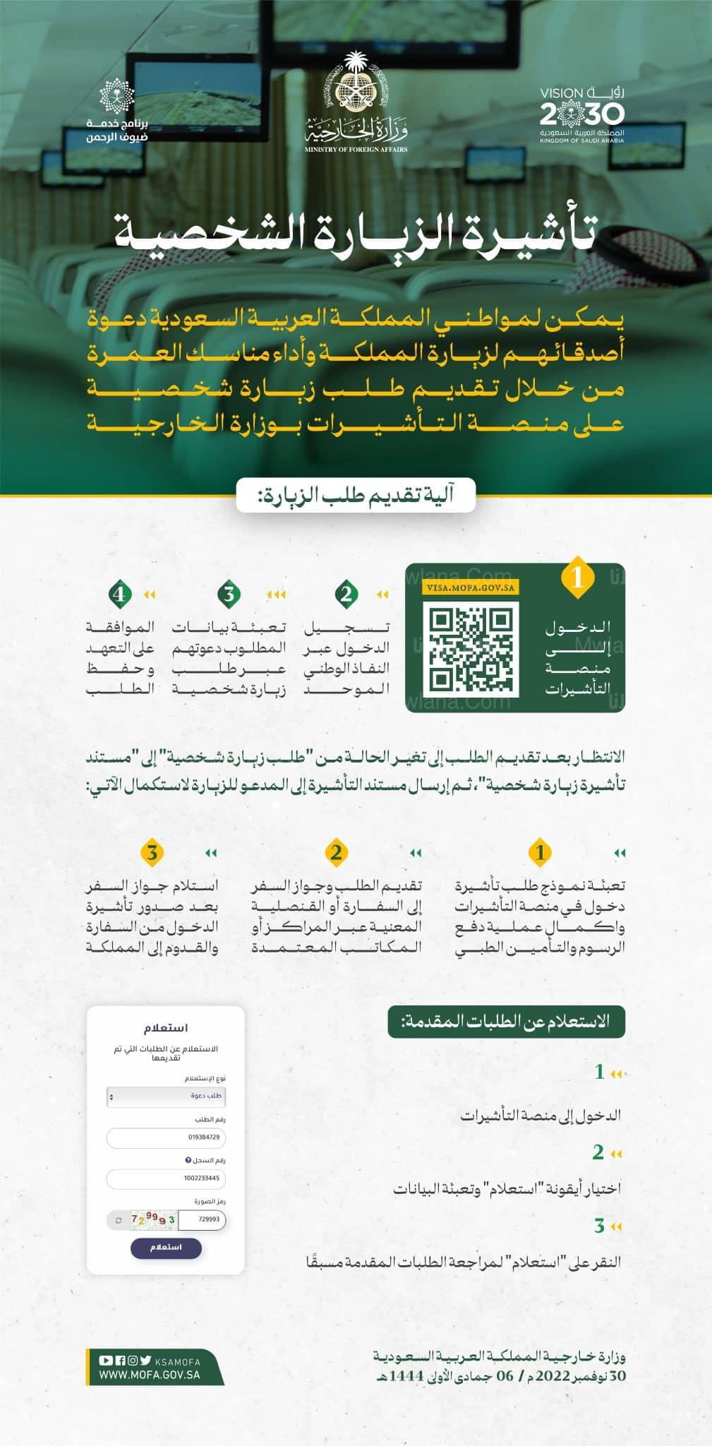 طريقة طلب الزيارة الشخصية في السعودية 2022-2023 إلكترونيا